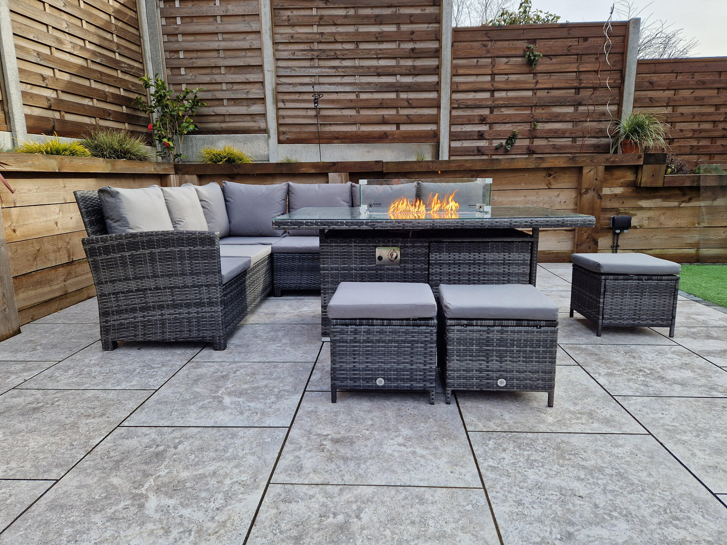 Signature Weave - Charlotte Seater Outdoor Corner Dining Sofa Set with Firepit Table